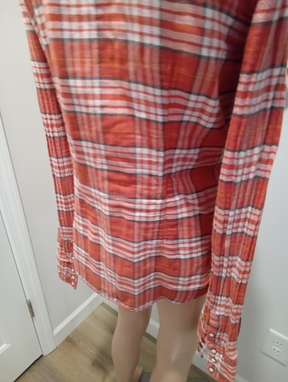 Vintage Y2K American Eagle Outfitters Sz 12 Orange Plaid Pear Snap Western Butto - Picture 14 of 16